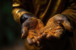 Gold Dust In Miners Palm, Smallscale Mining. Generative AI