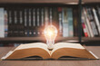 © Bordinthorn - Light bulb and opened vintage book style vintage dark background,The idea and creativity of reading books, knowledge, and searching for new ideas concept.