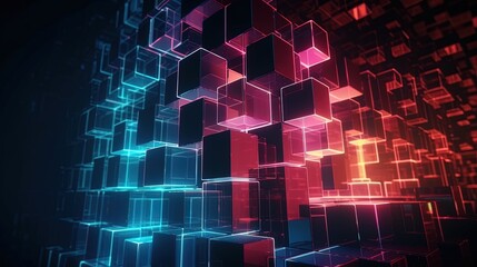 Poster - Abstract 3d rendering of cubes, Futuristic background, Network concept.Generative Ai