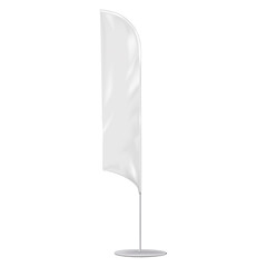 Wall Mural - White blank feather flag vector mockup. Blade-shaped banner stand mock-up. Vertical event marketing exhibition display template for design