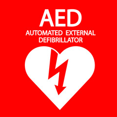 Wall Mural - AED,automated external defibrillator / aed sign with heart and electricity symbol flat vector icon	