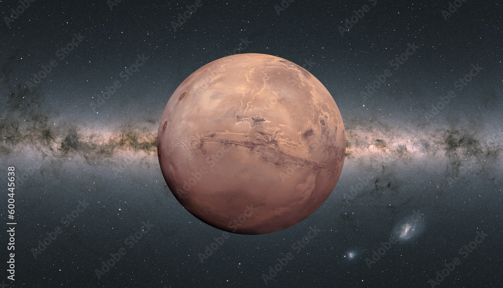View of Mars from outer space with millions of stars around it Milky ...