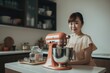 Female Asian adult cooking in kitchen apron chef uniform. Generative AI AIG23.