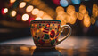 © djvstock - Hot coffee in wood mug, winter night generated by AI
