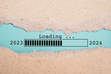 Wall Mural - loading 2023 to 2024 infographic technology inside of torn paper for countdown and start preparation