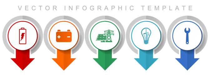 Aufkleber - Power and energy icon set, miscellaneous pointer icons such as battery, solar power, light bulb and tool for webdesign and mobile applications, modern design infographic vector template