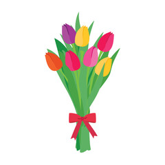 Canvas Print - Colorful tulips flower bouquet on isolated white background.