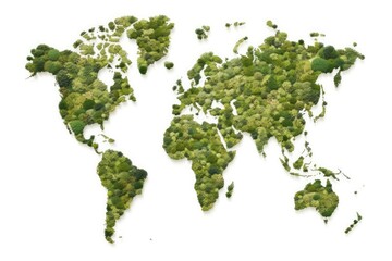 abstract illustration of world map made of greenery plant isolated on white background concept, gene