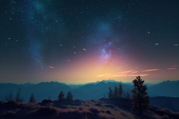 Wall Mural - Night galaxy sky over the lake. Generative AI.