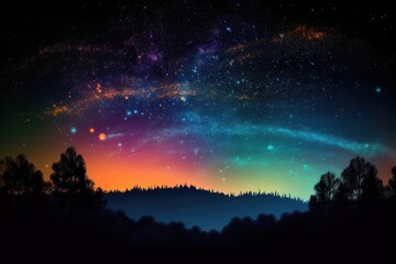 Wall Mural - Night galaxy sky over the lake. Generative AI.
