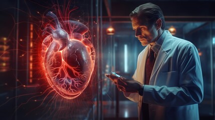 cardiologist doctor examine patient heart functions and blood vessel on virtual interface. medical t