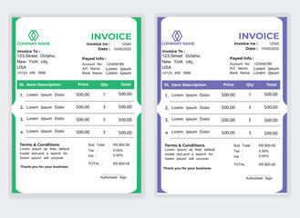  Business Minimal Corporate Invoice design template vector illustration bill form price . Creative template and stationery design payment agreement design template Cash Memo, Vector Quotation Design