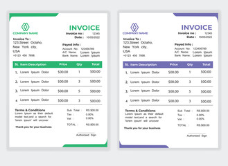 Business Minimal Corporate Invoice design template vector illustration bill form price . Creative template and stationery design payment agreement design template Cash Memo, Vector Quotation Design