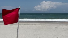 Red Flag Tropical Storm Hurricane Typhoon Cyclone Ocean Beach High Wind Surf Waves Danger Hazard Warning