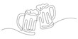 beer mug with froth clinking one line drawing vector illustration