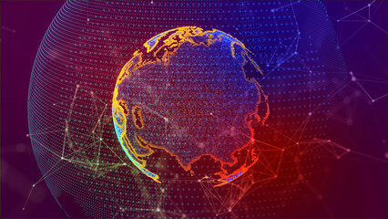 Wall Mural - Colorfull earth planet. Planet map. Global social network. Future. Internet and technology. Geometric floating plexus.