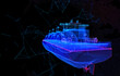Gas carrier LNG. Blue particle and lines form 3d model Gas tanker.