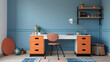 Elegant Teen Room Workspace with Blue and Orange Color Scheme
