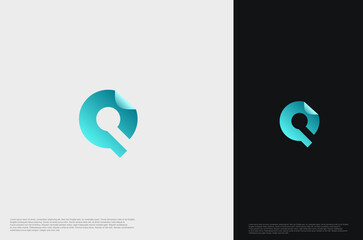 Initial Letter Q with fold edge gradient typography for business name. Vector logo inspiration