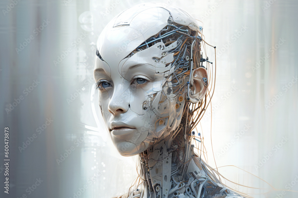 Illustration of a beautiful female android head. Robotic and artificial ...