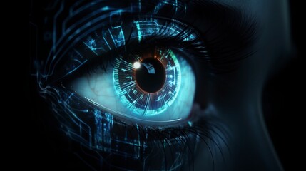 illustration, biometric scan of a female eye, ai generative