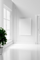 Wall Mural - on wall in gallery with picture frame mockup , minimalistic design, 3D render