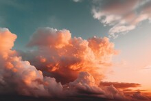 Beautiful Sunset With Orange Clouds And Blue Sky. Generative AI