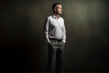 Poster - Handsome middle-aged man in a white shirt on a dark background