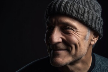 Poster - Portrait of a man in a knitted cap on a black background