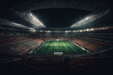 Fototapeta Sport - Vibrant nighttime view of a contemporary stadium with elated spectators in seats. Generative AI