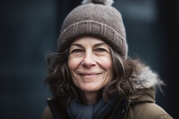 Wall Mural - Portrait of mature woman in warm clothes looking at camera with smile