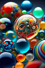 Wall Mural - Bunch of balls that are sitting in the air together on table. Generative AI.