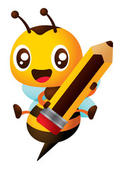 Wall Mural - Cute honey bee cartoon carry a big pencil for education back to school theme character illustration