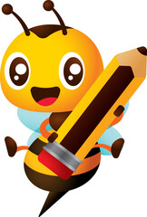 Wall Mural - Cute honey bee cartoon carry a big pencil for education back to school theme character illustration