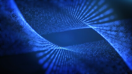 Leinwandbilder - Abstract technology futuristic blue dynamic wave data flowing illustration background.
