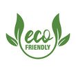 © Matias - Eco friendly. Healthy natural product label logo design. Circle badge with plant leave decorating. Vector stamp.