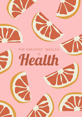 Orange grapefruit cut pieces slice pattern poster background.