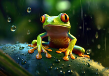 Tropical Frog Animal, Bright Wildlife, Vibrant Blured Background, Generative AI