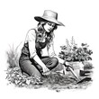 Woman doing gardening - Charcoal drawing - Generative AI