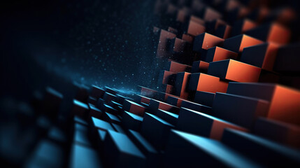 Modern digital abstract 3D background. Can be used in the description of network abilities, technological processes, digital storages, science, education, etc. Copy space. Based on Generative AI