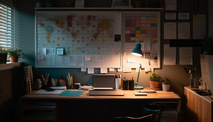 Wall Mural - Modern office desk with computer and lamp generated by AI