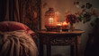 Comfortable bedroom with old fashioned elegance and candlelight generated by AI