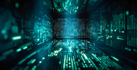 a screen showing a computer background with binary code