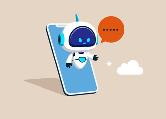 artificial intelligence robot assistant. online customer support. chatbot on smartphone screen. deve
