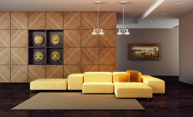 Wall Mural - luxury lounge room with couch, 3d render