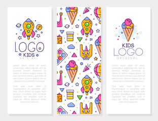 Poster - Bright Kids Design with Line Colorful Icons Vector Template