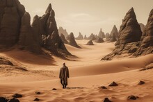 A Lone Figure Of A Guy Standing In The Midst Of A Dry Landscape Generative AI