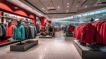 Canvas Print - sport clothes store in shopping mall. Generative Ai