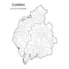  Administrative Map of Cumbria with County, Unitary Authorities and Civil Parishes as of 2023 - United Kingdom, England - Vector Map