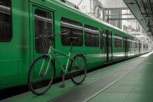 A Green Transportation, Such As A Bike And Public Transit System, With A Sense Of Innovation And Sustainability. Concept Progress And Responsibility. Generative AI